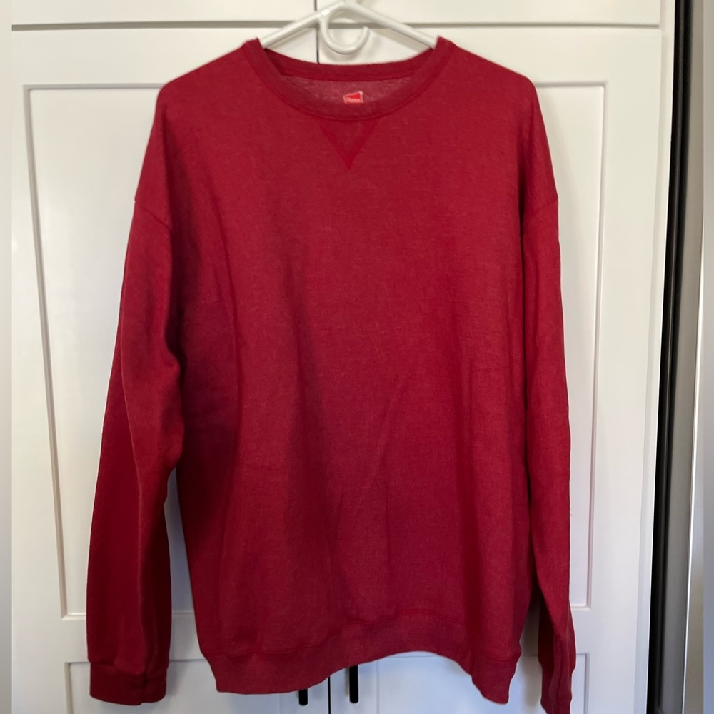 HANES PREMIUM Red Crew Neck Pullover Sweatshirt MEN'S LARGE